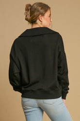Umgee Women's Johnny Collar Dropped Shoulder Sweatshirt - Stylish & Cozy Casual Wear